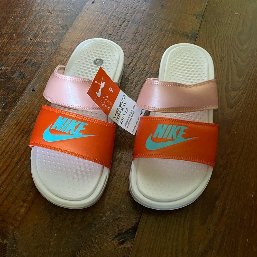 Nike Duo Slides size 9 RARE orange n teal